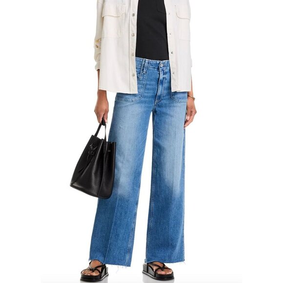 PAIGE Anessa Raw Hem Welt Pocket High Waist Wide Leg Jeans Plus Size 18W x 31" - Picture 1 of 11
